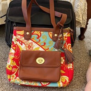 Spartina 449 Daufuskie Colorful Patterned Tote Bag Linen and leather